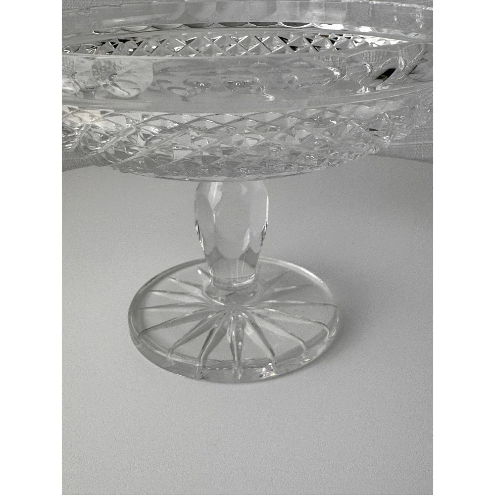 Vintage Clear Pressed Glass Pedestal Compote Diamond Point Starburst 6.5